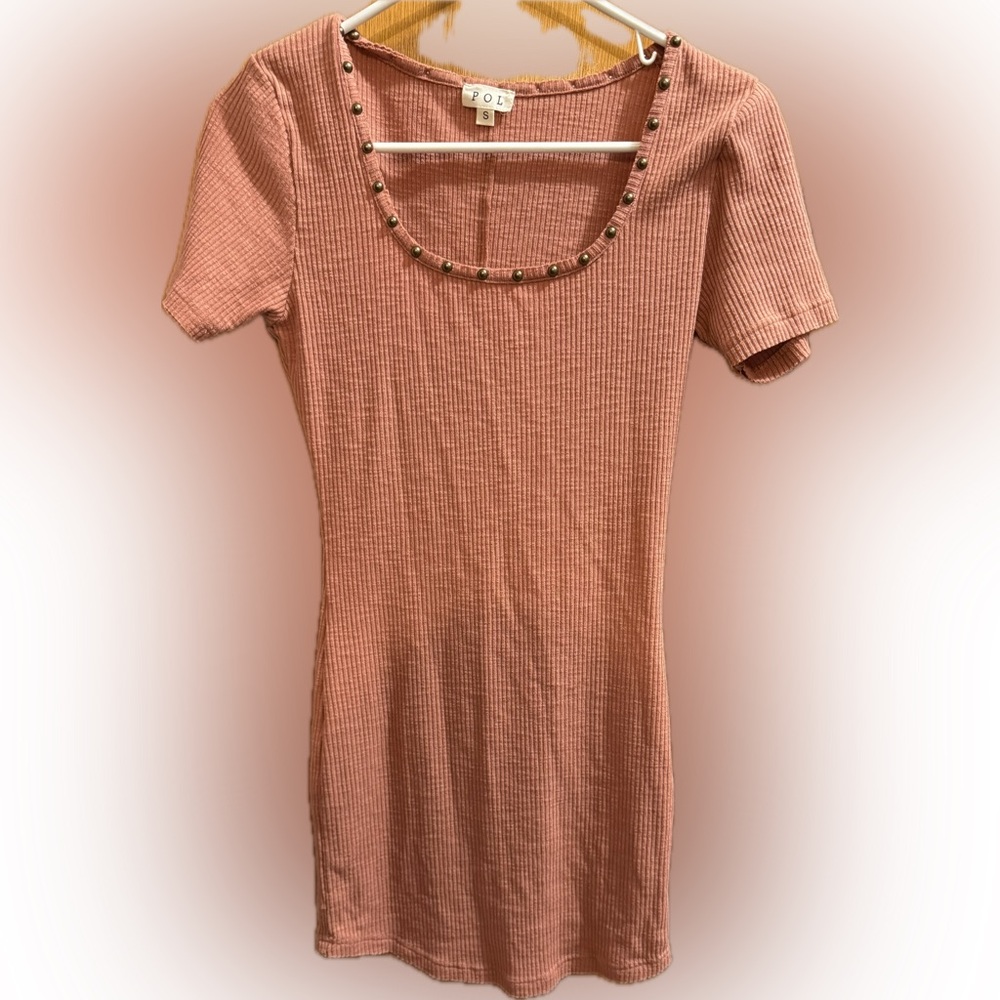 POL Ribbed Coral Top/Dress with Studded Neckline